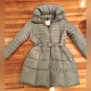 Moncler gray belted puffer coat XL